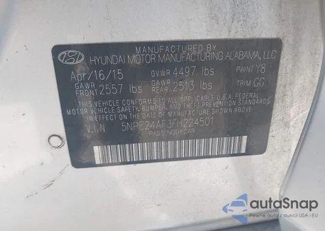 2015 Hyundai Sonata Se из США, поврежденный, VIN 5NPE24AF3FH224501